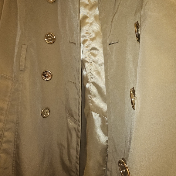 Calvin Klein Trench Coat Women Size L Gold Buttons Belted Double Breasted - Picture 7 of 9